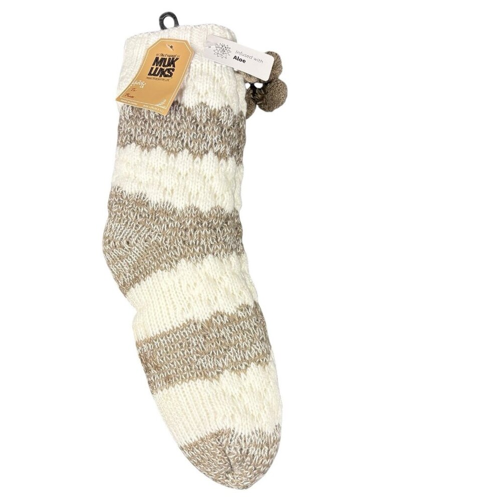 MUK LUKS Set of 2 Aloe Infused Textured Cabin Socks Faux Fur Lined NWT L/XL Mix - Picture 3 of 9